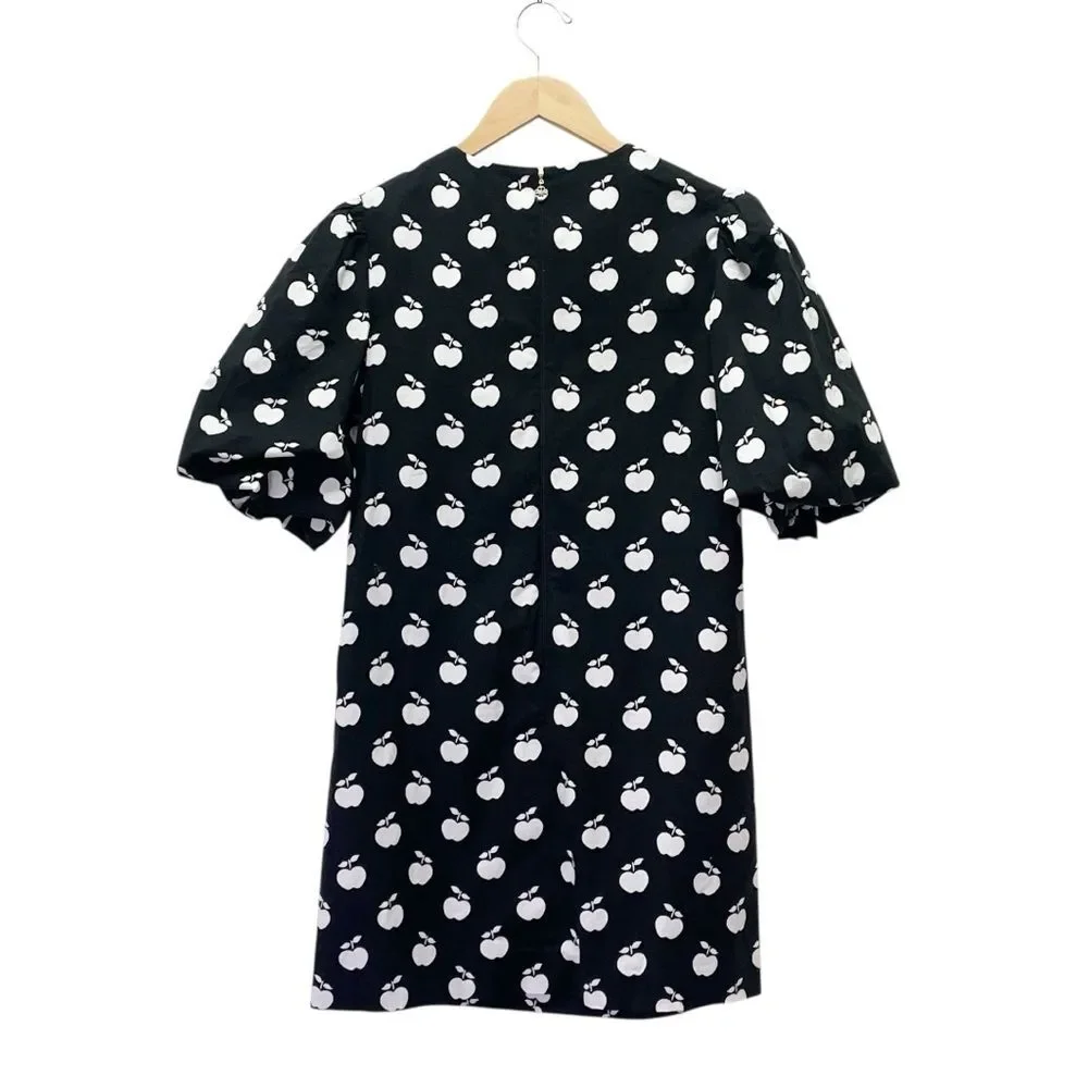 Kate Spade Apple Toss Taxi Dress Black White Puff Sleeve Mini Shift Size 00